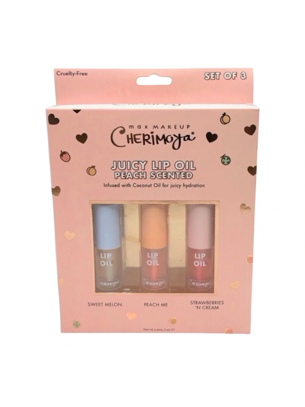 Max Makeup Cherimoya Juicy Lip Oil - Peach Scented - Set of 3